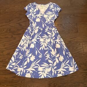 Pact Tropical Palm Wedgewood Fit & Flare Crossover Dress Blue Size Small